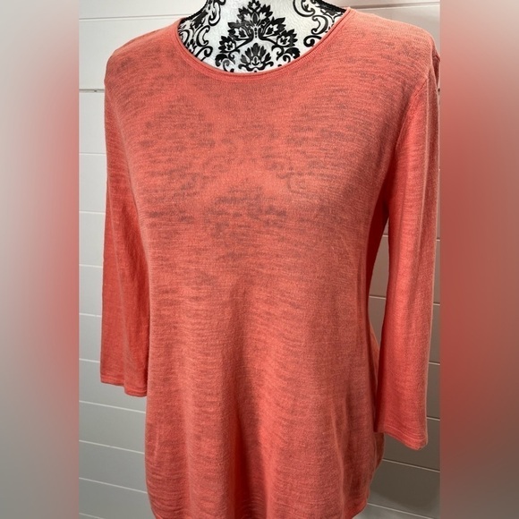 J.Jill Sweater Womens Small 3/4 Length Linen Cotton Peach Beachy Coastal Chic - Picture 3 of 10